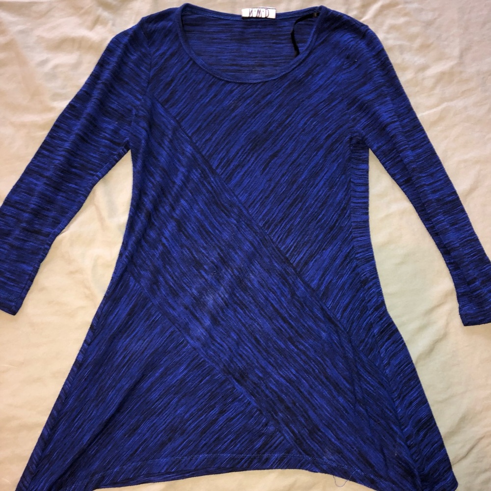 Blue/Black Asymmetric Hem Long Sleeve Blouse SizeS